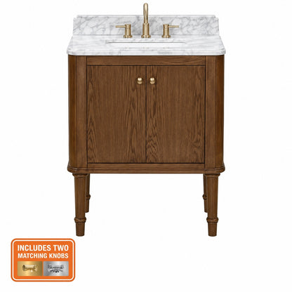Home Decorators Collection Collette 30 in Single Sink Cinnamon Oak Bath Vanity with White Carrara Marble Top Assembled 23016 VS30 CO