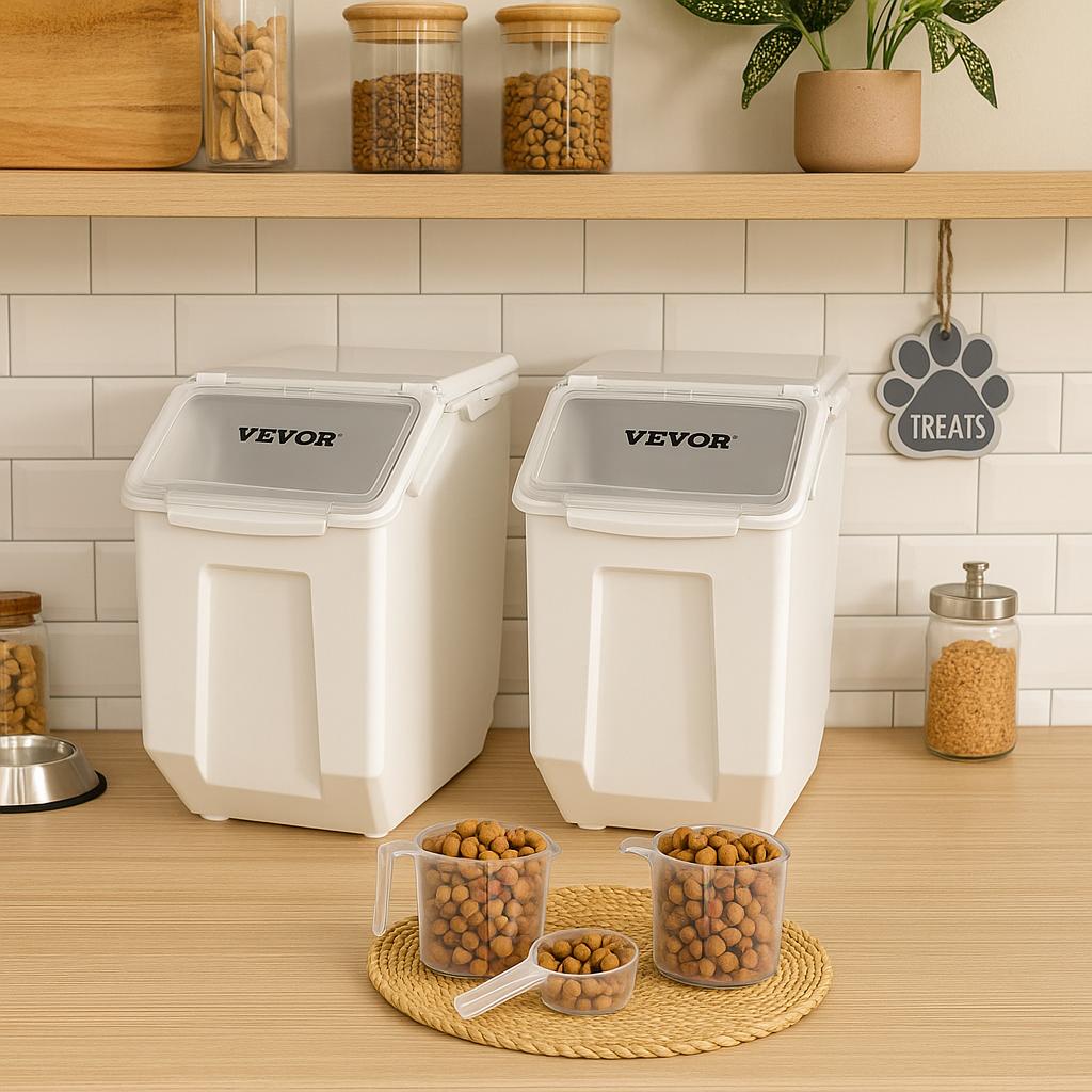 Ingredient Storage Bin 2 x 15 in. L Dispenser Bin with 2 Measuring Cups PP Material Kitchen Rice Cereal Flour Bin 840349949314 VEVOR