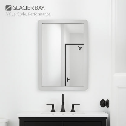 15-1/4 in. W x 26 in. H Framed Recessed or Surface-Mount Bathroom Medicine Cabinet with Mirror, Gray