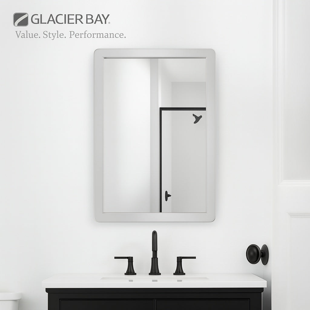 Glacier Bay 15-1/4 in. W x 26 in. H Framed Recessed or Surface-Mount Bathroom Medicine Cabinet with Mirror, Gray