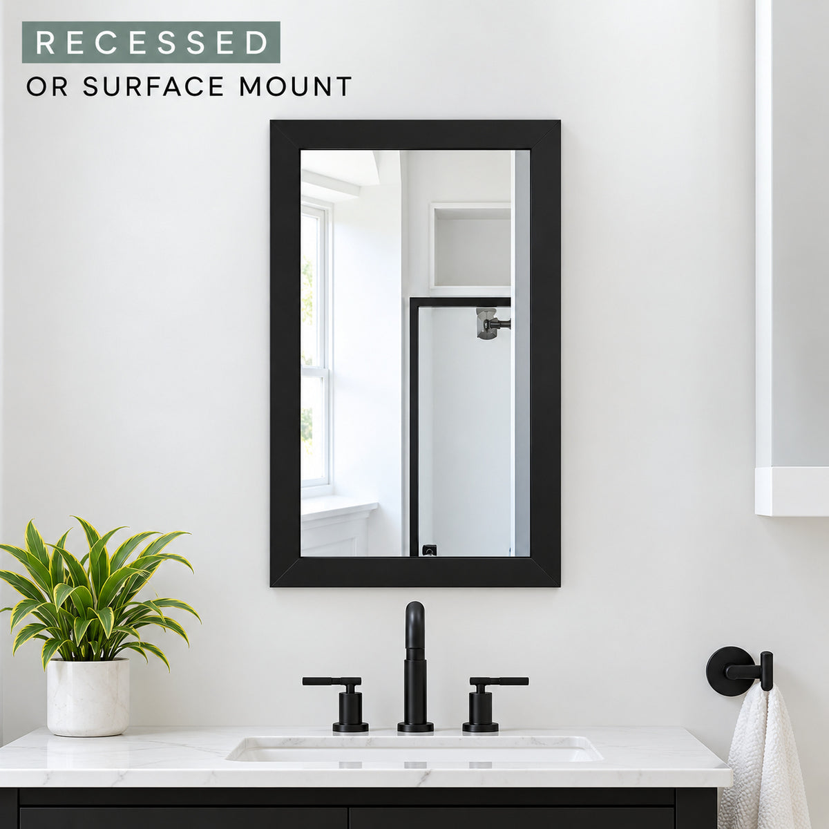 Glacier Bay 15 1 4 in W x 26 in H Rectangular Framed Recessed or Surface Mount Bathroom Medicine Cabinet with Mirror Black 24357