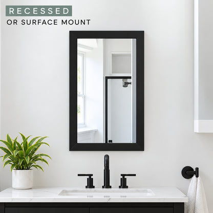 Glacier Bay 15 1 4 in W x 26 in H Rectangular Framed Recessed or Surface Mount Bathroom Medicine Cabinet with Mirror Black 24357