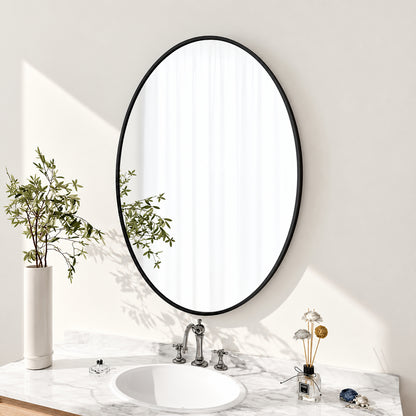 GLSLAND 24 in W x 36 in H Oval Metal Framed Wall Bathroom Vanity Mirror Black