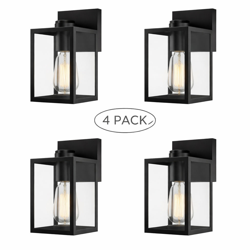 Hukoro 10 in Black Outdoor Hardwired Wall Lantern Sconce with Clear Glass Shade and No Bulbs Included 4 Pack