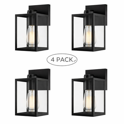 Hukoro 10 in Black Outdoor Hardwired Wall Lantern Sconce with Clear Glass Shade and No Bulbs Included 4 Pack