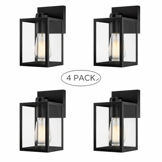 Hukoro 10 in Black Outdoor Hardwired Wall Lantern Sconce with Clear Glass Shade and No Bulbs Included 4 Pack