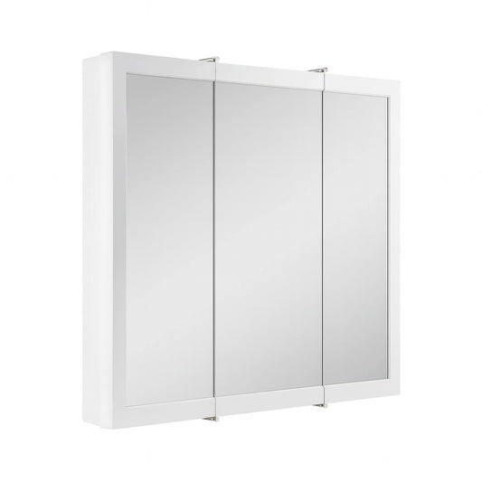 30-3/16 in. W x 29 in. H Framed Surface-Mount Tri-View Bathroom Medicine Cabinet with Mirror, White