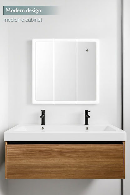 30-3/16 in. W x 29 in. H Framed Surface-Mount Tri-View Bathroom Medicine Cabinet with Mirror, White