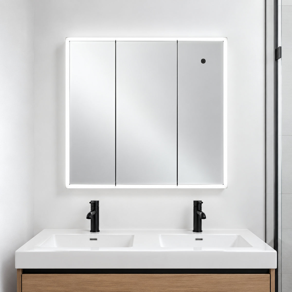 Glacier Bay 30 3 16 in W x 29 in H Framed Surface Mount Tri View Bathroom Medicine Cabinet with Mirror White 33158