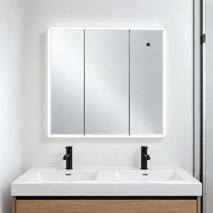 Glacier Bay 30 3 16 in W x 29 in H Framed Surface Mount Tri View Bathroom Medicine Cabinet with Mirror White 33158