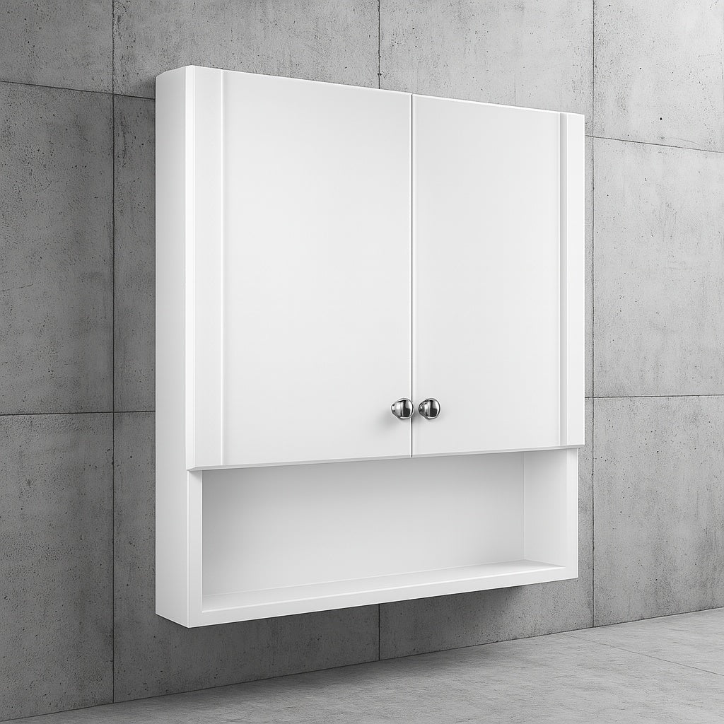 22 7/8 in. W. x 27 7/8 in. H Framed Surface Mount Rectangular Bathroom Medicine Cabinet with Mirror, White 33155