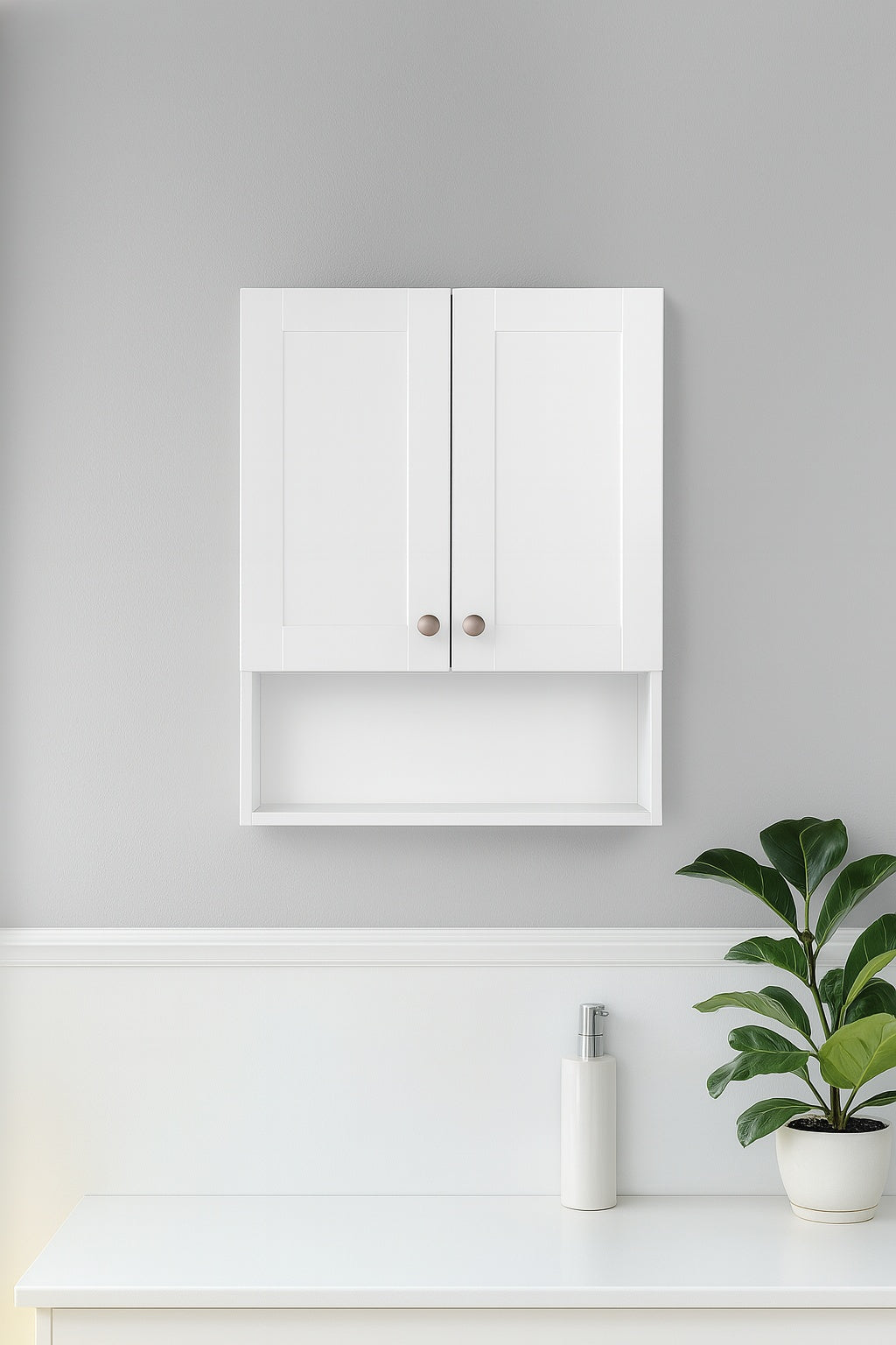 22 7/8 in. W. x 27 7/8 in. H Framed Surface Mount Rectangular Bathroom Medicine Cabinet with Mirror, White 33155