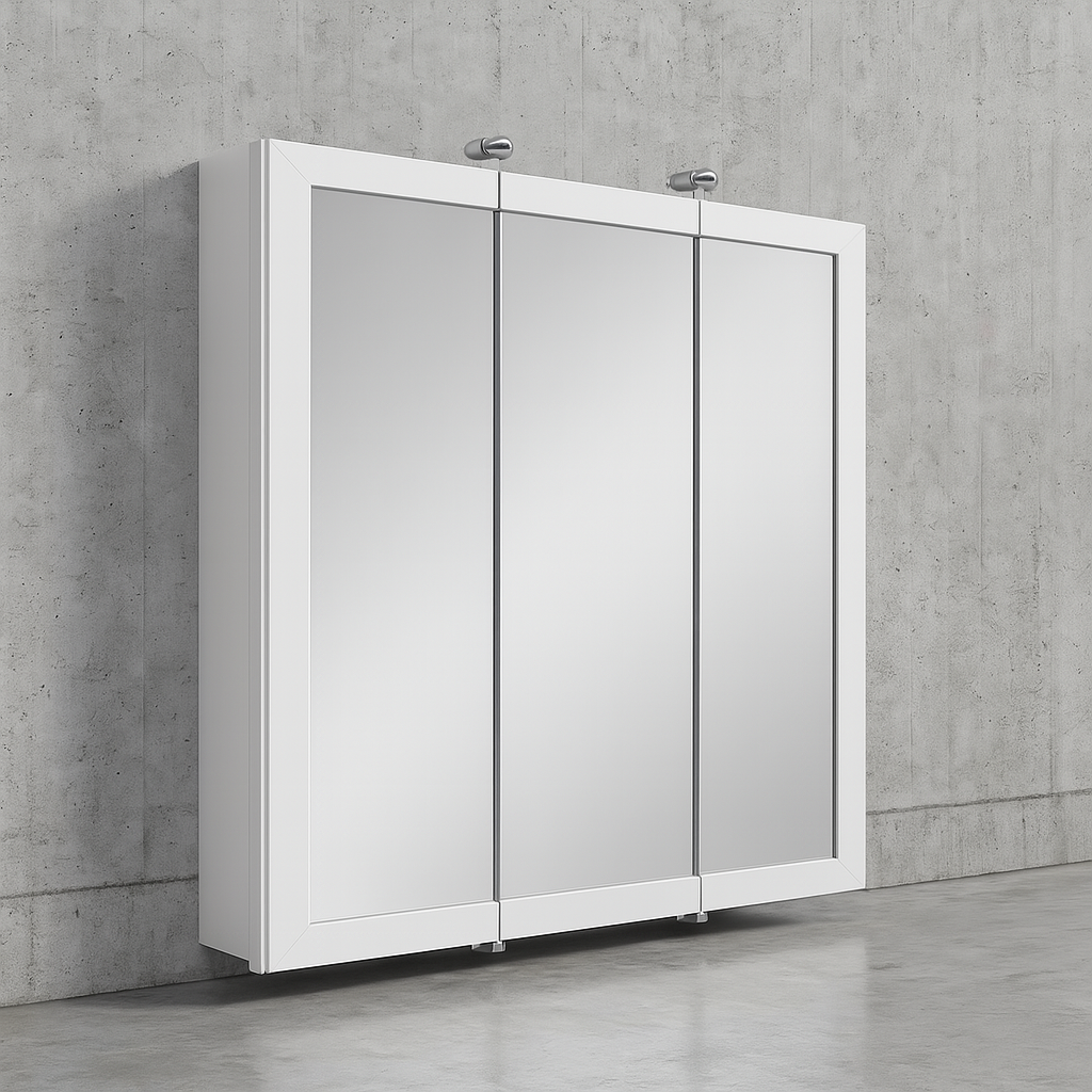 24-3/16 in. W x 24 in. H Framed Surface-Mount Tri-View Bathroom Medicine Cabinet with Mirror, White