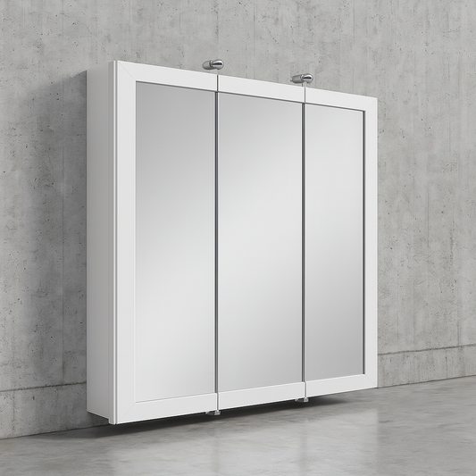 24-3/16 in. W x 24 in. H Framed Surface-Mount Tri-View Bathroom Medicine Cabinet with Mirror, White