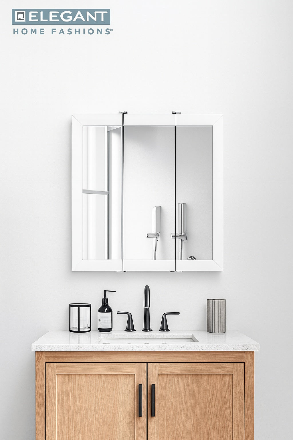 24-3/16 in. W x 24 in. H Framed Surface-Mount Tri-View Bathroom Medicine Cabinet with Mirror, White