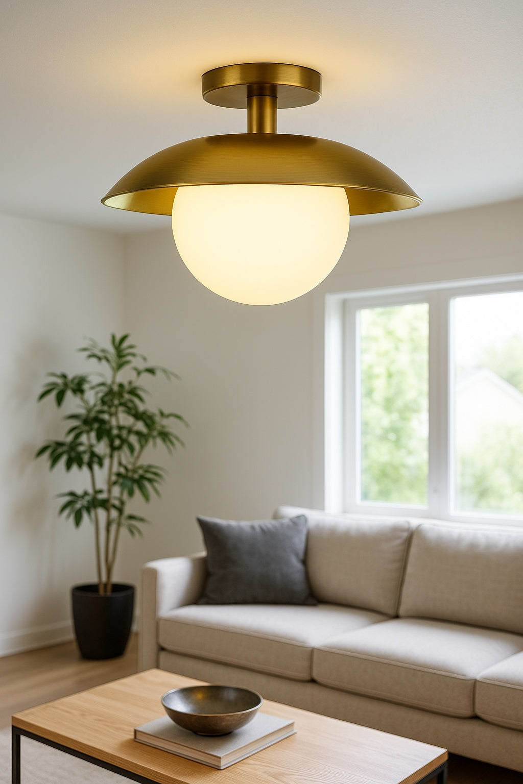 Alvia 14.5 in. Brass Semi Flush Mount with Glass Shade SF1955