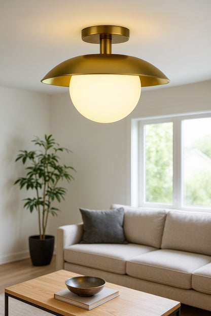 Alvia 14.5 in. Brass Semi Flush Mount with Glass Shade SF1955