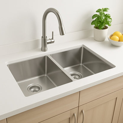 33 in.Drop in Double Bowl 50/50 16-Gauge Stainless Steel Kitchen Sink with Bottom Grids