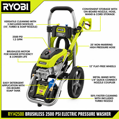 RYOBI 2500 PSI 1 2 GPM High Performance Cold Water Electric Pressure Washer RY142500