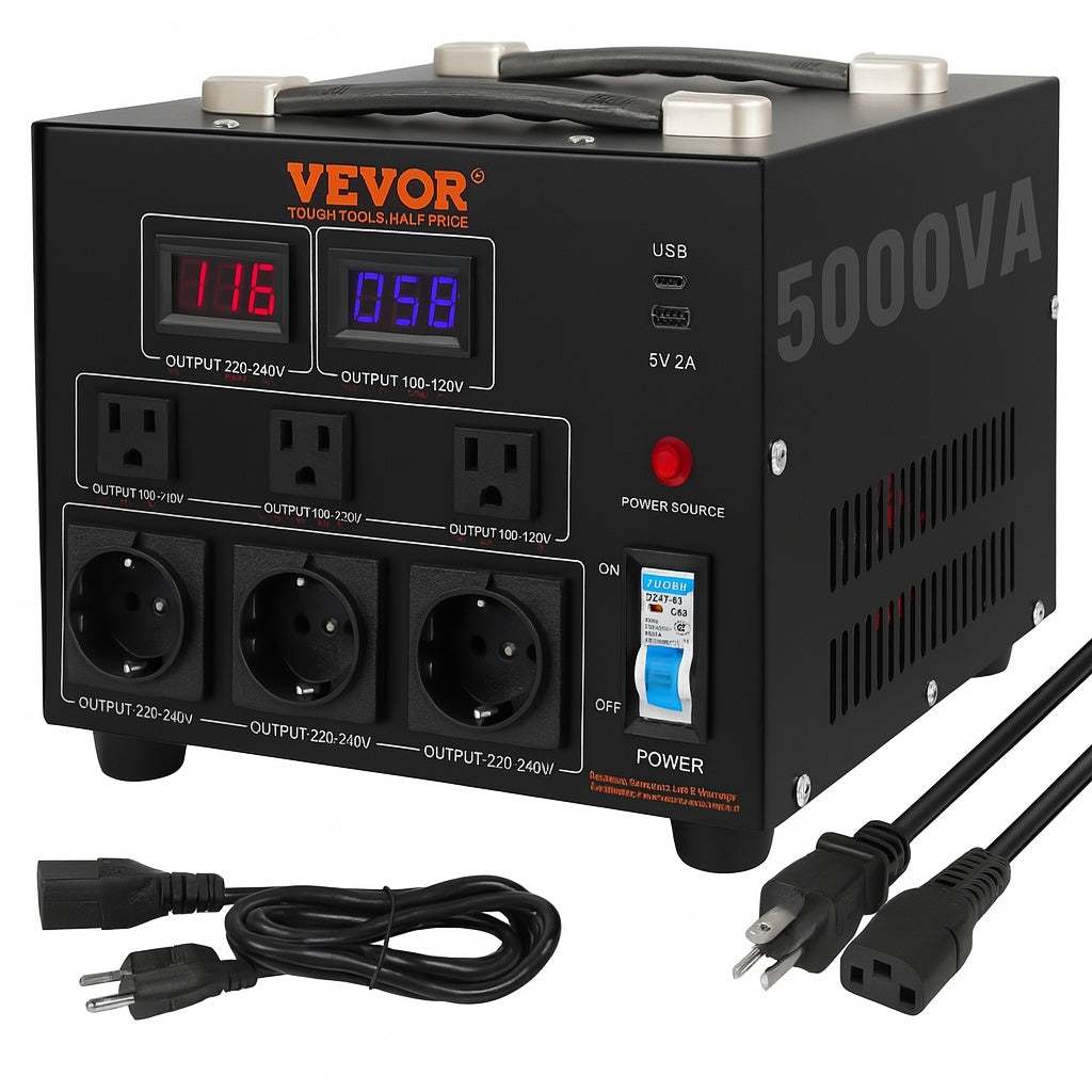 Voltage Converter Transformer 5000 Watt Up/Down Transformer 110V/220 Volt with US/EU Outlet 5 Volt USB Port CE Certified DYZHQ110V230VQLPQV1