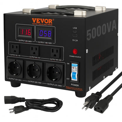 Voltage Converter Transformer 5000 Watt Up/Down Transformer 110V/220 Volt with US/EU Outlet 5 Volt USB Port CE Certified DYZHQ110V230VQLPQV1