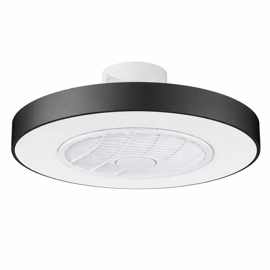 TOZING 21 in Integrated LED Indoor Modern Black Round Style Enclosed Flush Mount Ceiling Fan Light with Remote Control