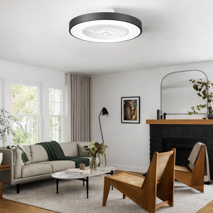 TOZING 21 in Integrated LED Indoor Modern Black Round Style Enclosed Flush Mount Ceiling Fan Light with Remote Control