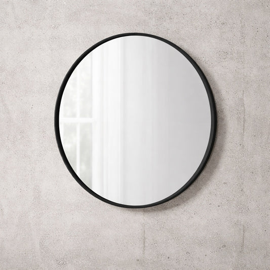 WELLFOR BELLA 24 in W x 24 in H Round Aluminum Framed Wall Mounted Bathroom Vanity Mirror in Matte Black