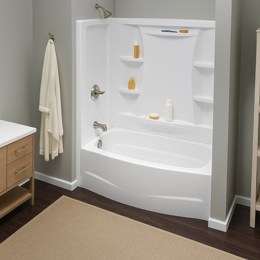 Classic 500 Curve 60 in. x 32 in. Alcove Deep Soaking Bathtub with Left Drain in High Gloss White 195205069737 Delta