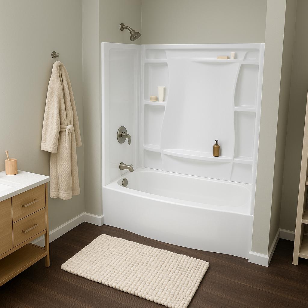 Classic 500 Curve 60 in. x 32 in. Alcove Deep Soaking Bathtub with Left Drain in High Gloss White 195205069737 Delta