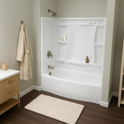 Classic 500 Curve 60 in. x 32 in. Alcove Deep Soaking Bathtub with Left Drain in High Gloss White 195205069737 Delta