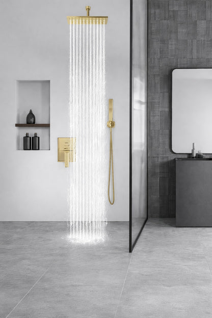 MTTCLE 1 Spray Square High Pressure Shower Faucet Set with Hand Shower in Brushed Gold Valve Included