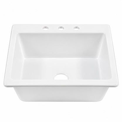 SINKOLOGY Jackson 25 in 3 Hole Drop In Single Bowl Crisp White Fireclay Kitchen Sink with