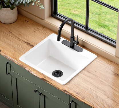 SINKOLOGY Jackson 25 in 3 Hole Drop In Single Bowl Crisp White Fireclay Kitchen Sink with
