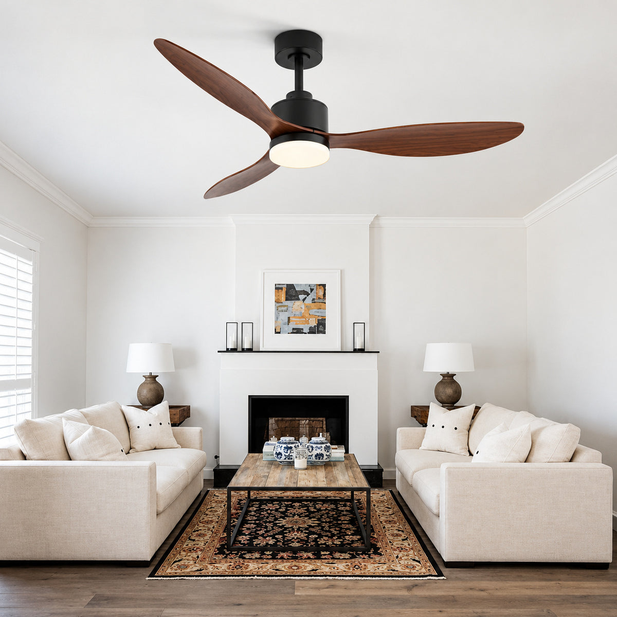 Breezary Sawyer 52 in Integrated LED Indoor Brown Blade Black Ceiling Fans with Light and Remote Control 30007 BW