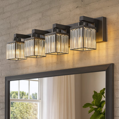 EDISLIVE Orillia 27.5 in. 4-Light Black Bathroom Vanity Light with Crystal Shades