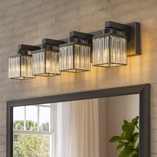 EDISLIVE Orillia 27.5 in. 4-Light Black Bathroom Vanity Light with Crystal Shades