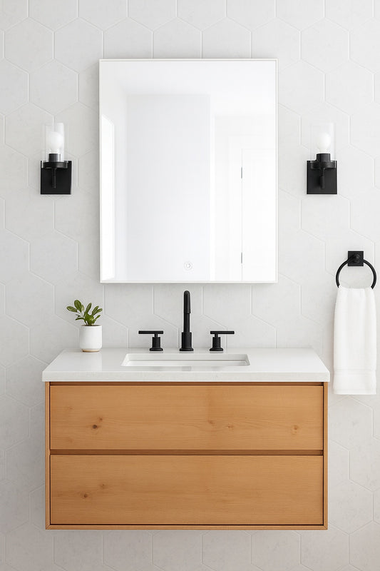 Glacier Bay 24 in. W x 30 in. H Rectangular Brushed Nickel Medicine Cabinet with Mirror