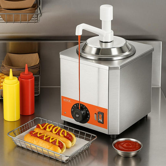 Electric Cheese Dispenser with Pump 2.3 qt. Commercial Hot Fudge Warmer, Plastic Pump Dispenser 840349971827 VEVOR