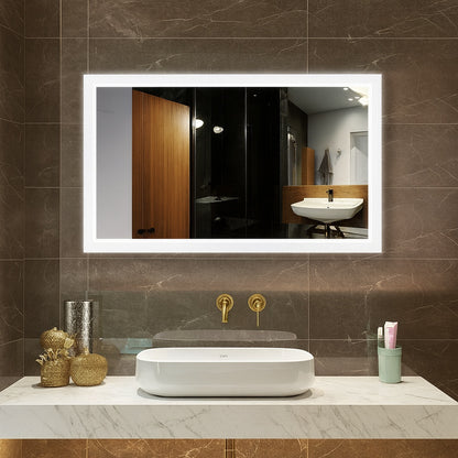 40 in. W x 24 in. H Rectangular Frameless LED Light Anti-Fog Wall Bathroom Vanity Mirror with Frontlit and Backlit