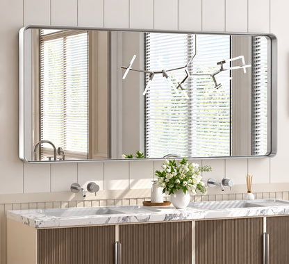 TETOTE 48 in W x 30 in H Rectangular Aluminum Framed Wall Mount Bathroom Vanity Mirror in Silver