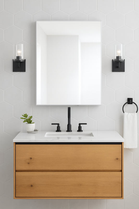 Glacier Bay 24 in. W x 30 in. H Rounded Corner Rectangular Brushed Nickel Medicine Cabinet with Mirror