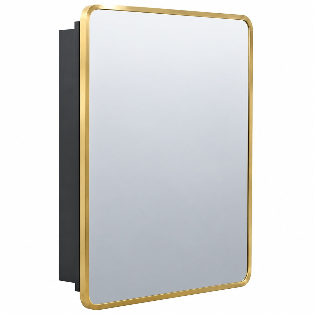 Glacier Bay 24 in W x 30 in H Rounded Corner Rectangular Brushed Gold Medicine Cabinet with Mirror EGMST24HD