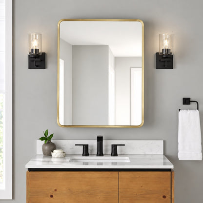 Glacier Bay 24 in W x 30 in H Rounded Corner Rectangular Brushed Gold Medicine Cabinet with Mirror EGMST24HD