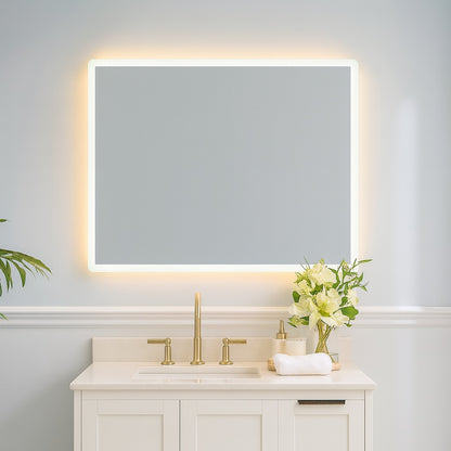 WELLFOR 28 in. W x 36 in. H Rectangular Frameless Backlit and Front Lighted Mounted Wall Bathroom Vanity Mirror