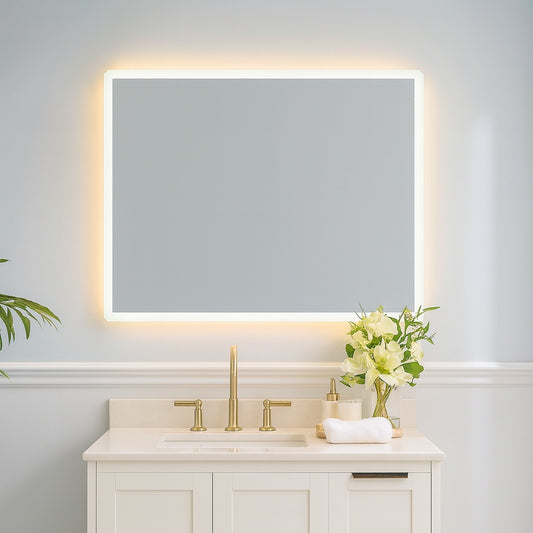 WELLFOR 28 in. W x 36 in. H Rectangular Frameless Backlit and Front Lighted Mounted Wall Bathroom Vanity Mirror