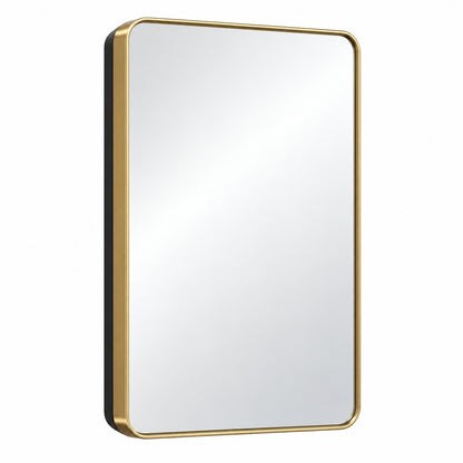 20 in W x 26 in H Rectangular Brass Gold Stainless Steels Framed Recessed Surface Mount Medicine Cabinet with Mirror hd JGYJ5066GD