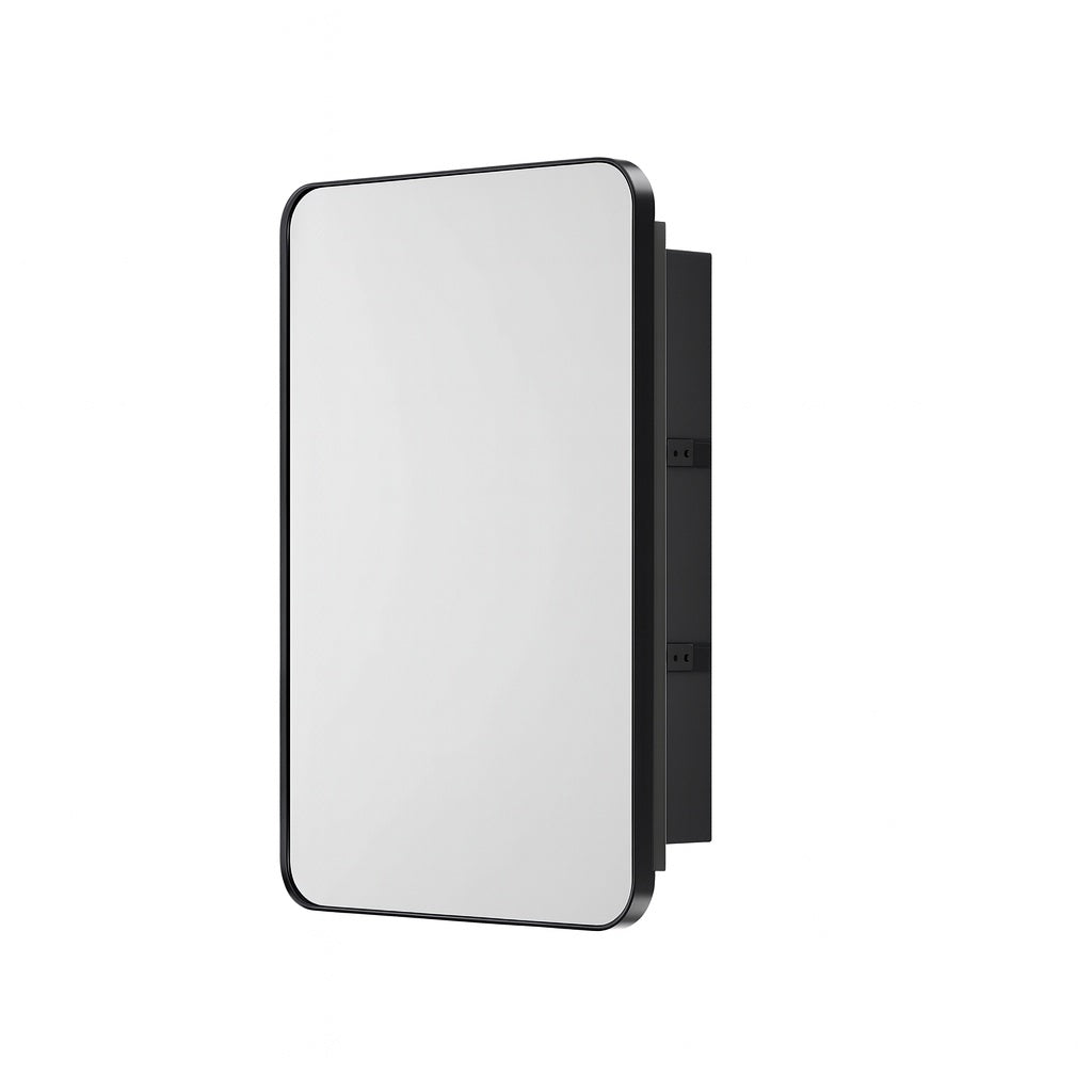 KeonJinn 20 in. W x 32 in. H Rectangular Black Stainless Steels Framed Recessed/Surface Mount Medicine Cabinet with Mirror