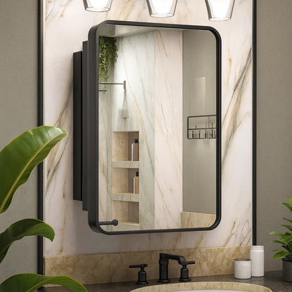 KeonJinn 20 in. W x 32 in. H Rectangular Black Stainless Steels Framed Recessed/Surface Mount Medicine Cabinet with Mirror