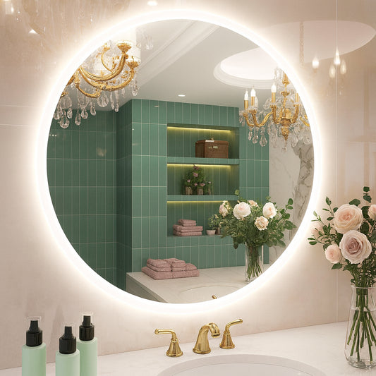 KeonJinn 40 in. W x 40 in. H Round Frameless 3 Colors Dimmable LED Backlit Anti-Fog Wall Mount Modern Bathroom Vanity Mirror
